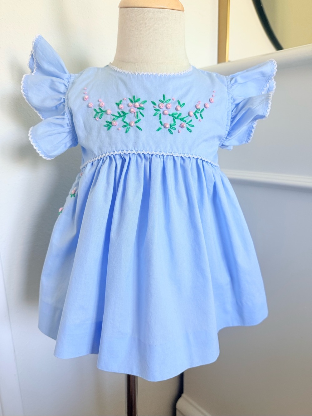 Sugar Dumplin Kids Blue Embroidered Flutter Sleeve Top 3T